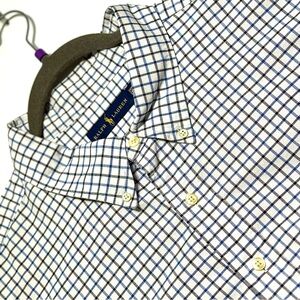 NEW Ralph Lauren Men's White and Blue Plaid Size 3XB Shirt Perfect Condition